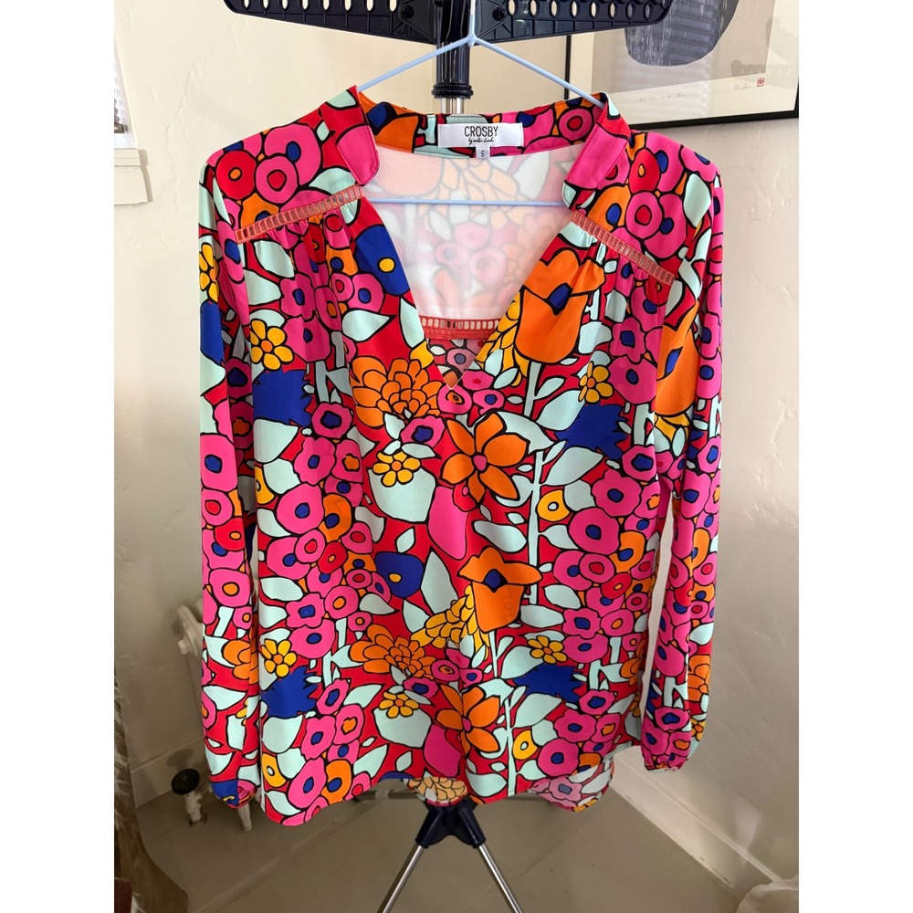 Crosby by Mollie Burch Ruthie Tunic Top Floral Retro Pink Orange Size Small